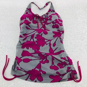 Shade Clothing Gray and Maroon Ruched Halter-Style Tankini Top Size M